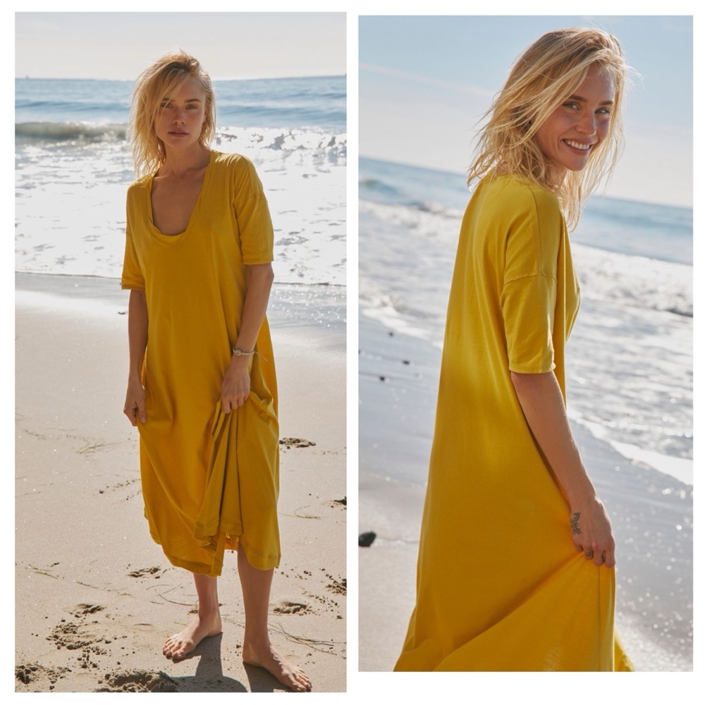 Free People Mustard Yellow Midi Dress